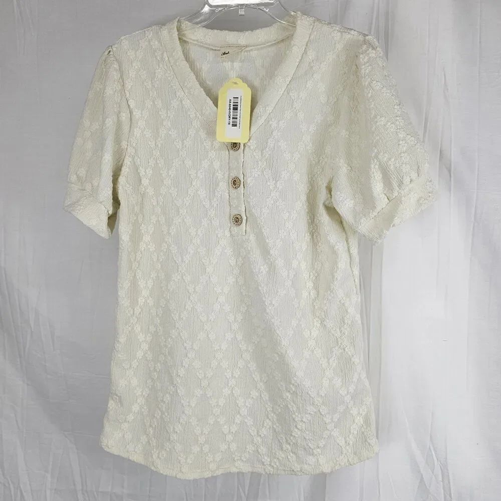 Lovely Melody Ivory Lace Balloon Sleeve Top Nwt Swiss Floral 1XL Plus Size Women